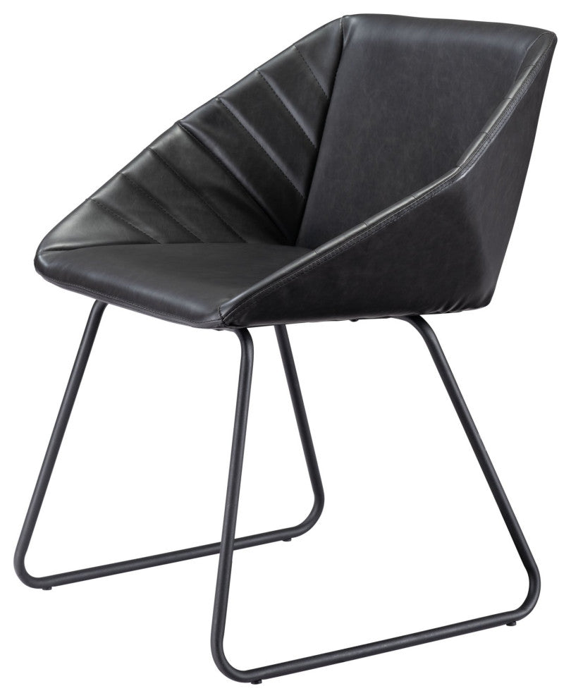 Dining Chair, Set of 2, Faux Vinyl Leather, Steel, Black, Kitchen Cafe Bistro