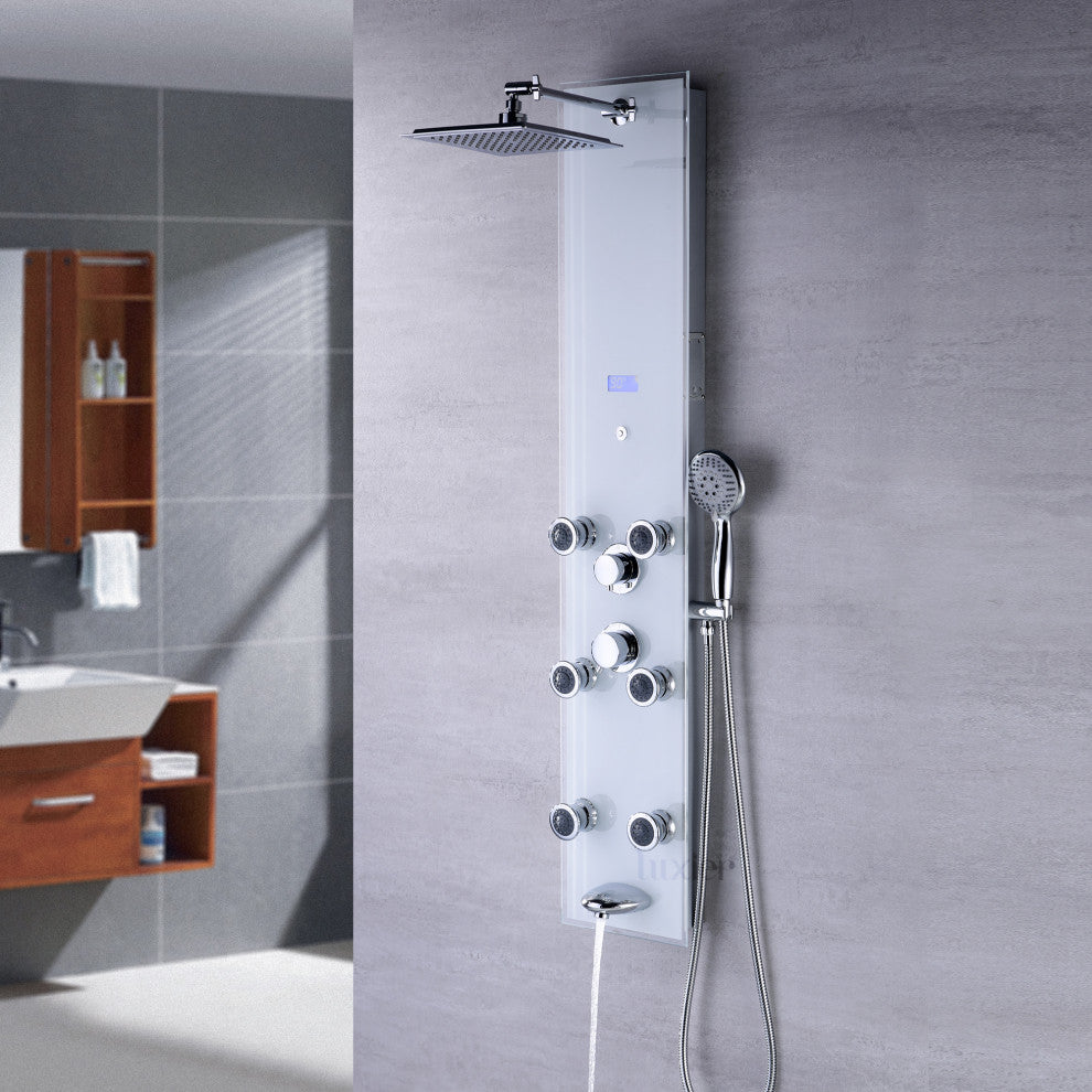 Luxier 51" 6-Jet Shower Panel With Rainfall Shower Head Hand Shower, White