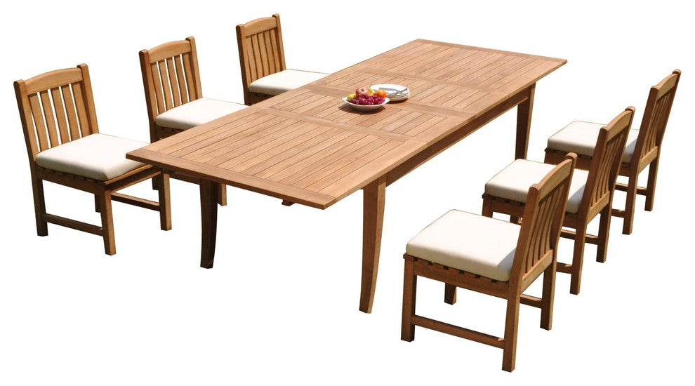 7-Piece Outdoor Teak Set: 122" X-Large Rectangle Table, 6 Devon Armless Chairs