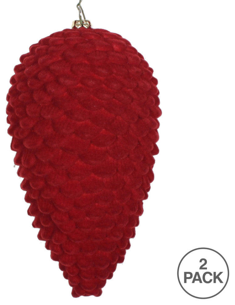 Vickerman Mt195765D 7" Burgundy Flocked Pinecone Christmas Ornament, Pack of 2