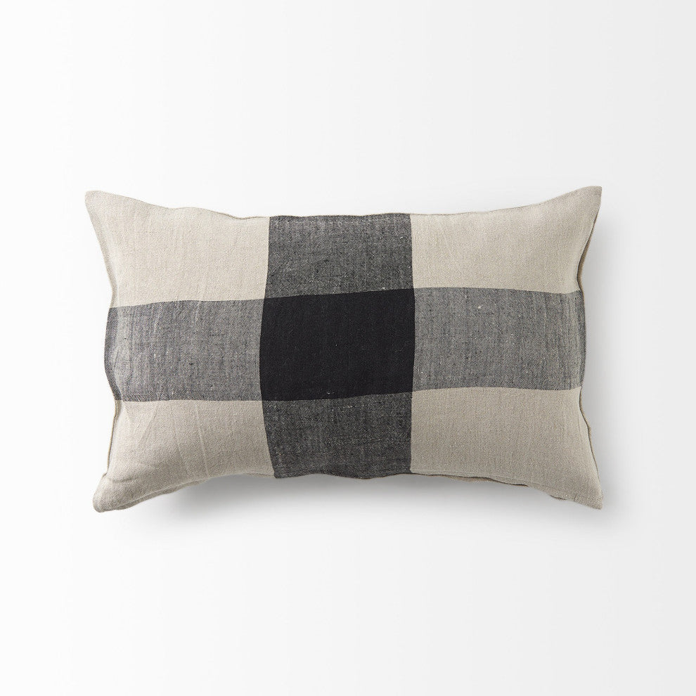 Beige and Black Plaid Pattern Lumbar Throw Pillow Cover