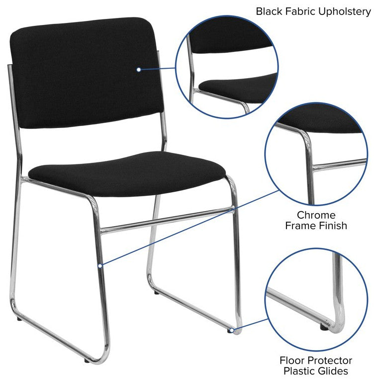 Set of 5 Multipurpose Chair, Sled Chrome Finished Legs With Black Seat & Back