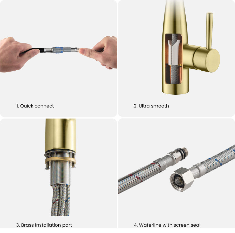 Bari Single Handle Pull Down Kitchen & Bar Sink Faucet, Brushed Gold