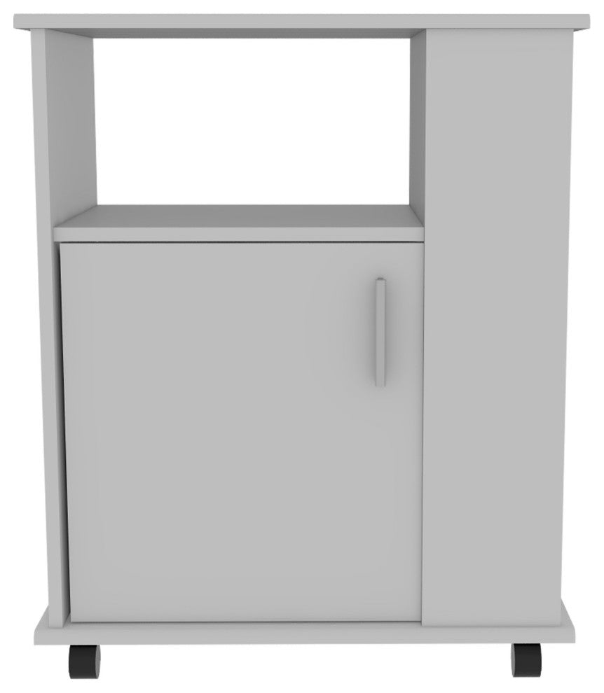 Clayton Microwave Cabinet with 3 Open Shelves, Cabinet, and Caster Wheels, White