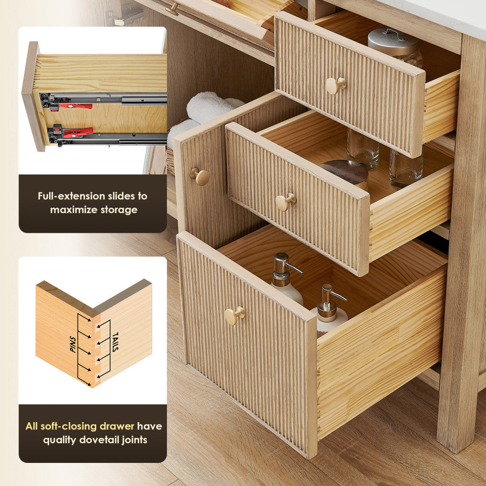 Cerrito Bathroom Vanity, Natural Oak, 60" Single, Without Mirror