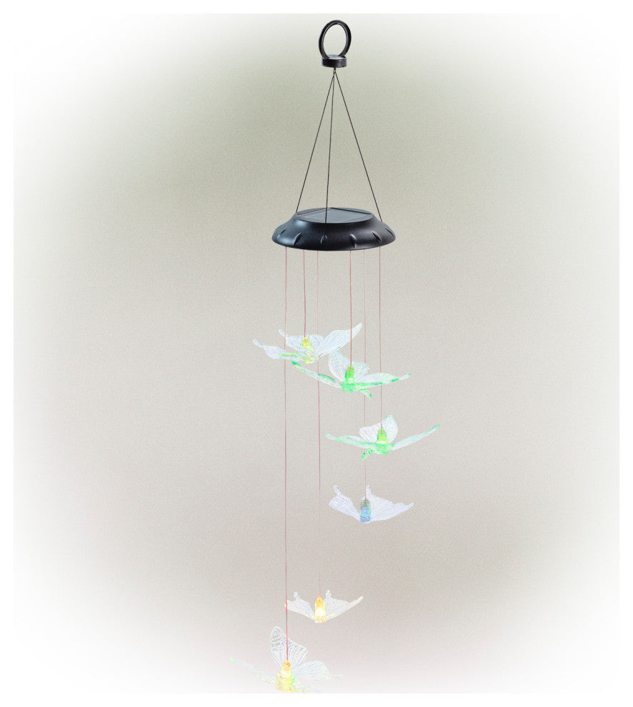 Alpine Solar Butterfly Windchime with LED Light, 26"