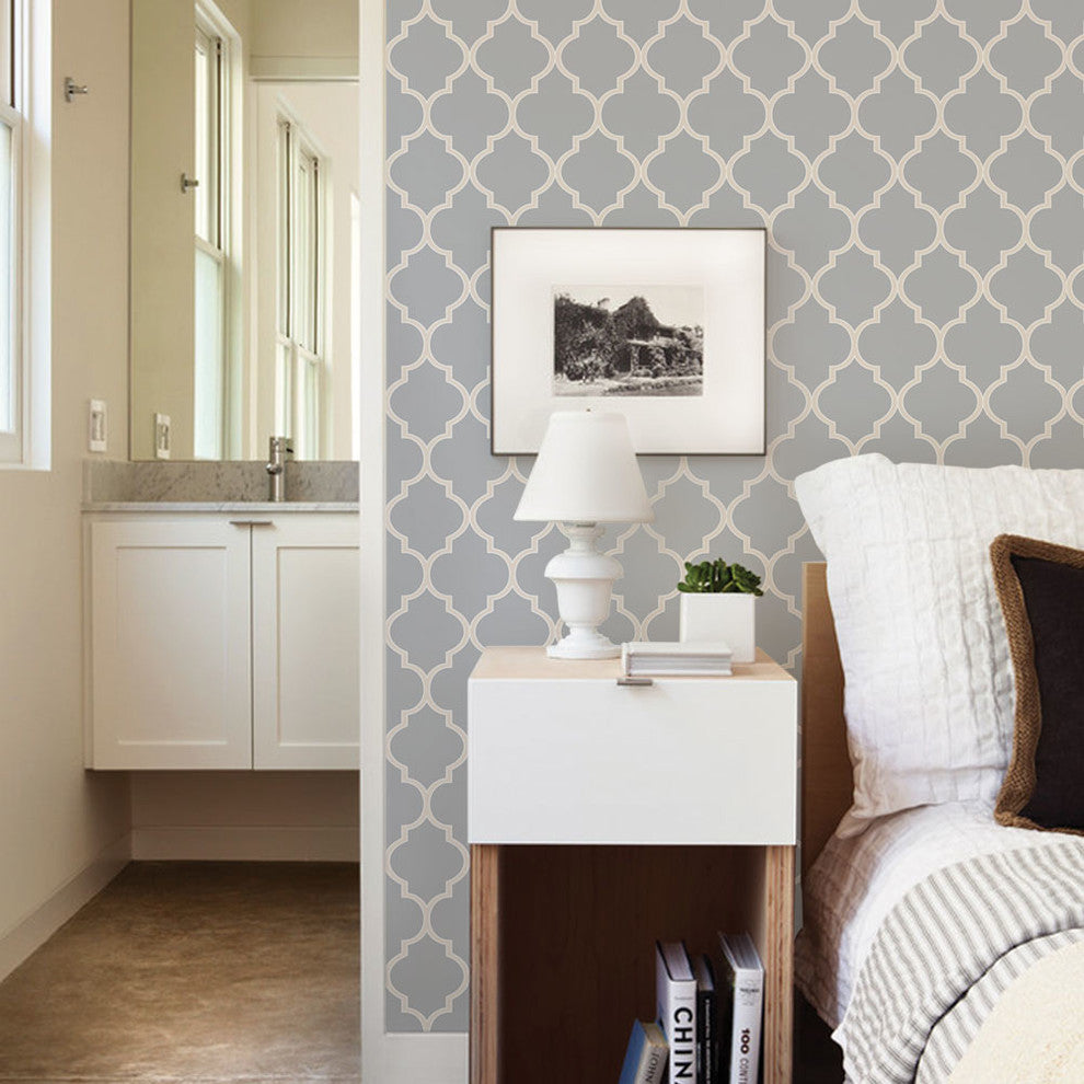 Moroccan Peel and Stick Vinyl Wallpaper, Cool Light Gray, 24" X 60"