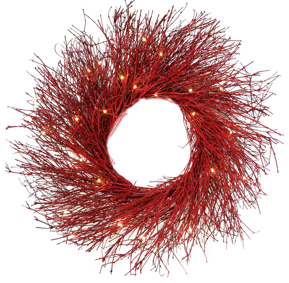 Red Lacquered Quailbrush With Battery Operated LED Lights, 22"