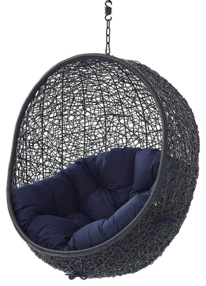 Swing Lounge Chair, Sunbrella, Black Navy Blue, Modern, Outdoor Patio Bistro