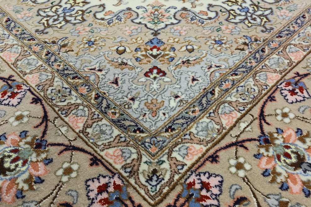 Authentic Persian Isfahan Signed Handmade Wool and Silk Rug, 5'x8'