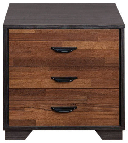 Benzara BM154632 Rectangular 3 Drawers Wood Nightstand, Brown