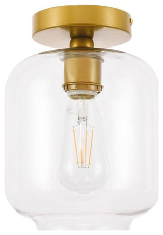 Living District Collier 1-Light Metal & Glass Flush Mount in Brass/Clear