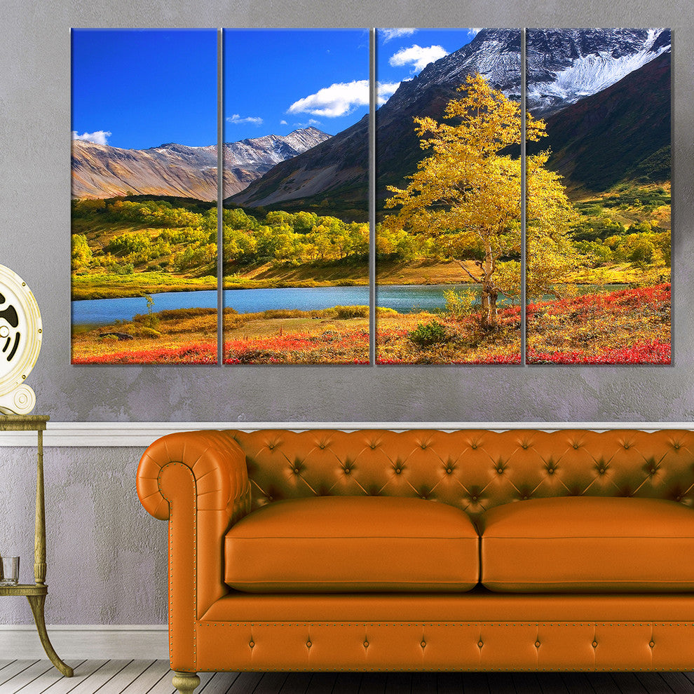 Beautiful Kamchatka Mountains, Landscape Canvas Wall Art, 48"x28", 4 Panels