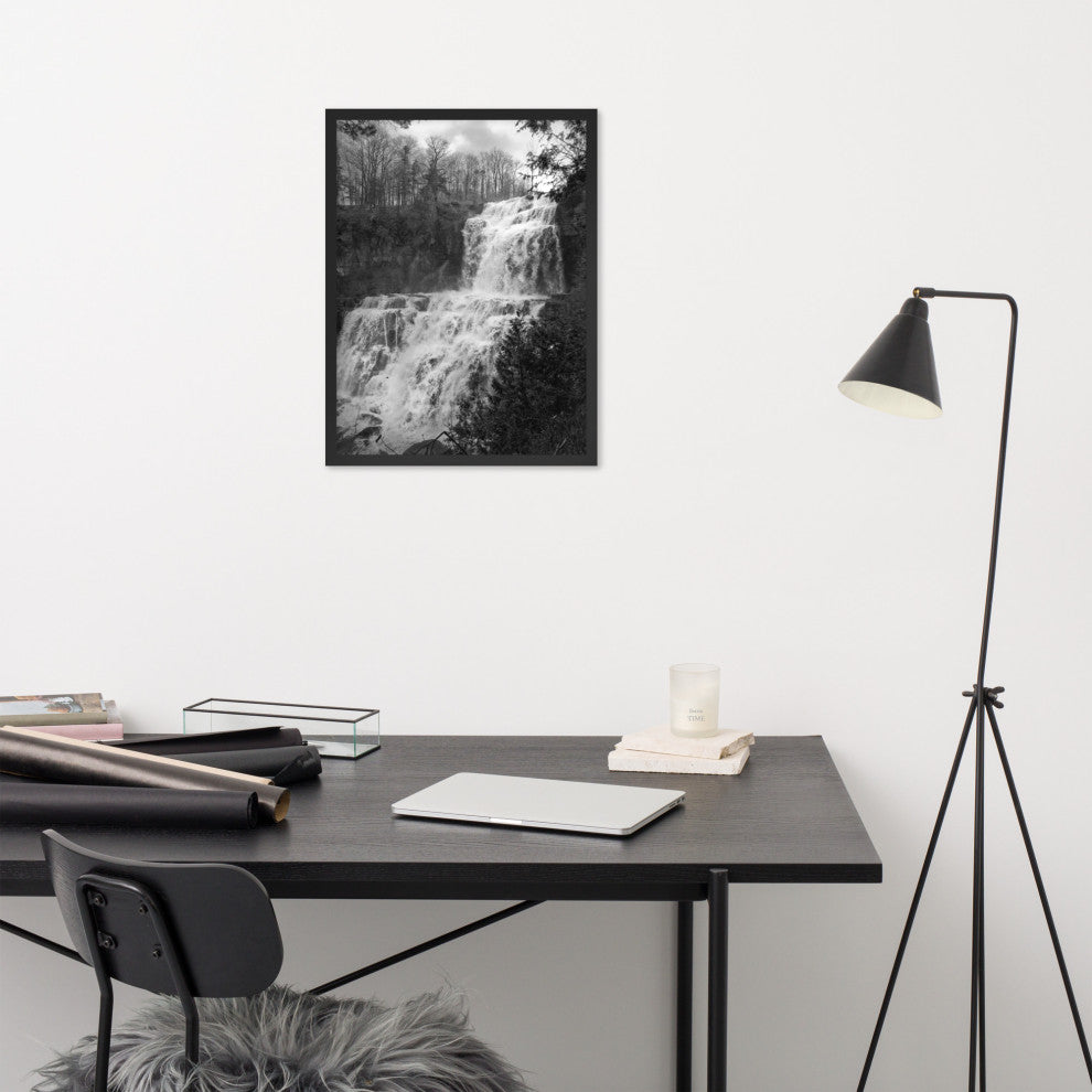Chittenango Waterfall in Black and White Framed Photo Paper Wall Art Prints, Black, 18" X 24"