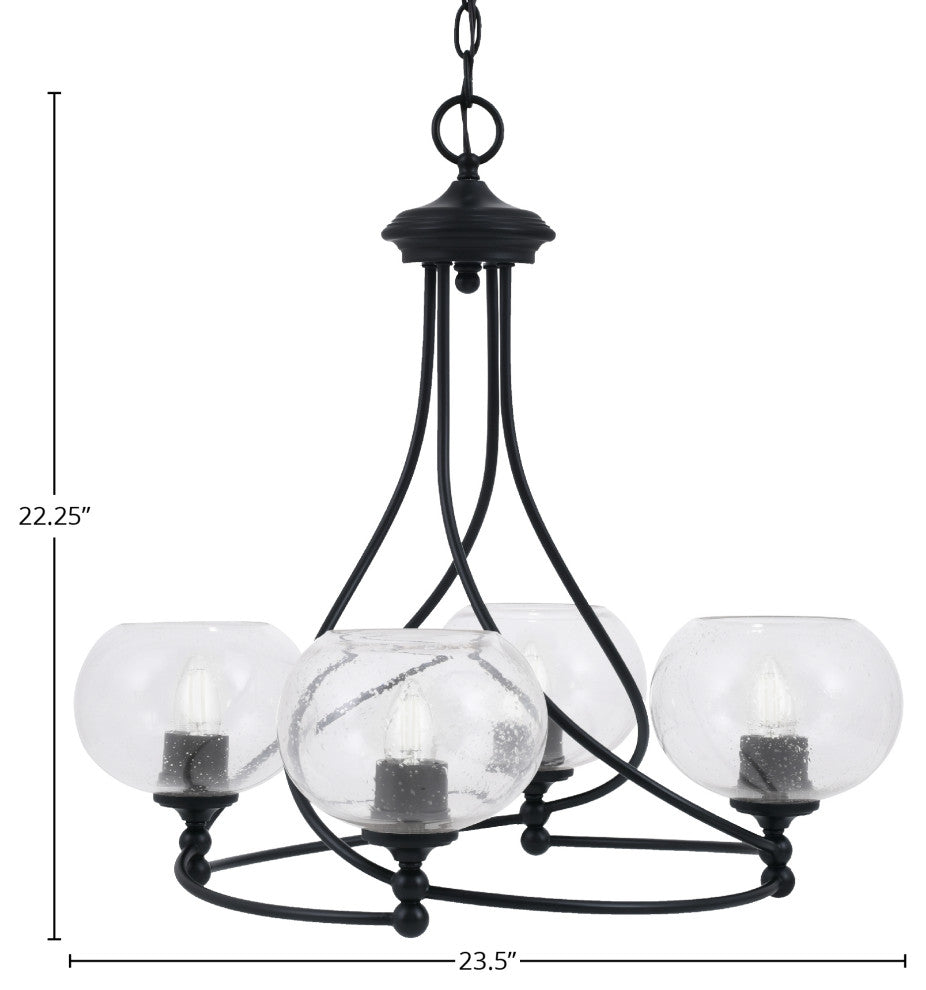 Capri 4-Light Chandelier, Matte Black/Clear Bubble