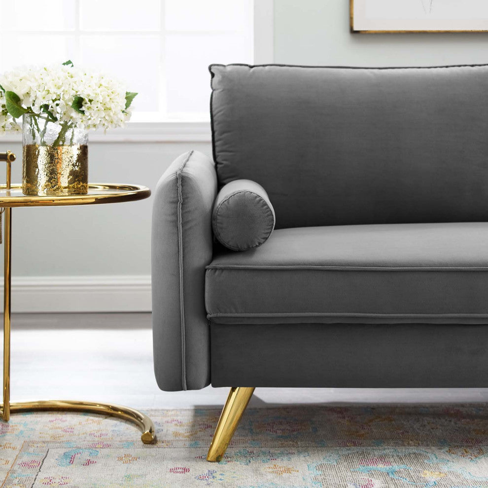 Sofa, Velvet, Grey Gray, Modern, Living Lounge Room Hotel Lobby Hospitality