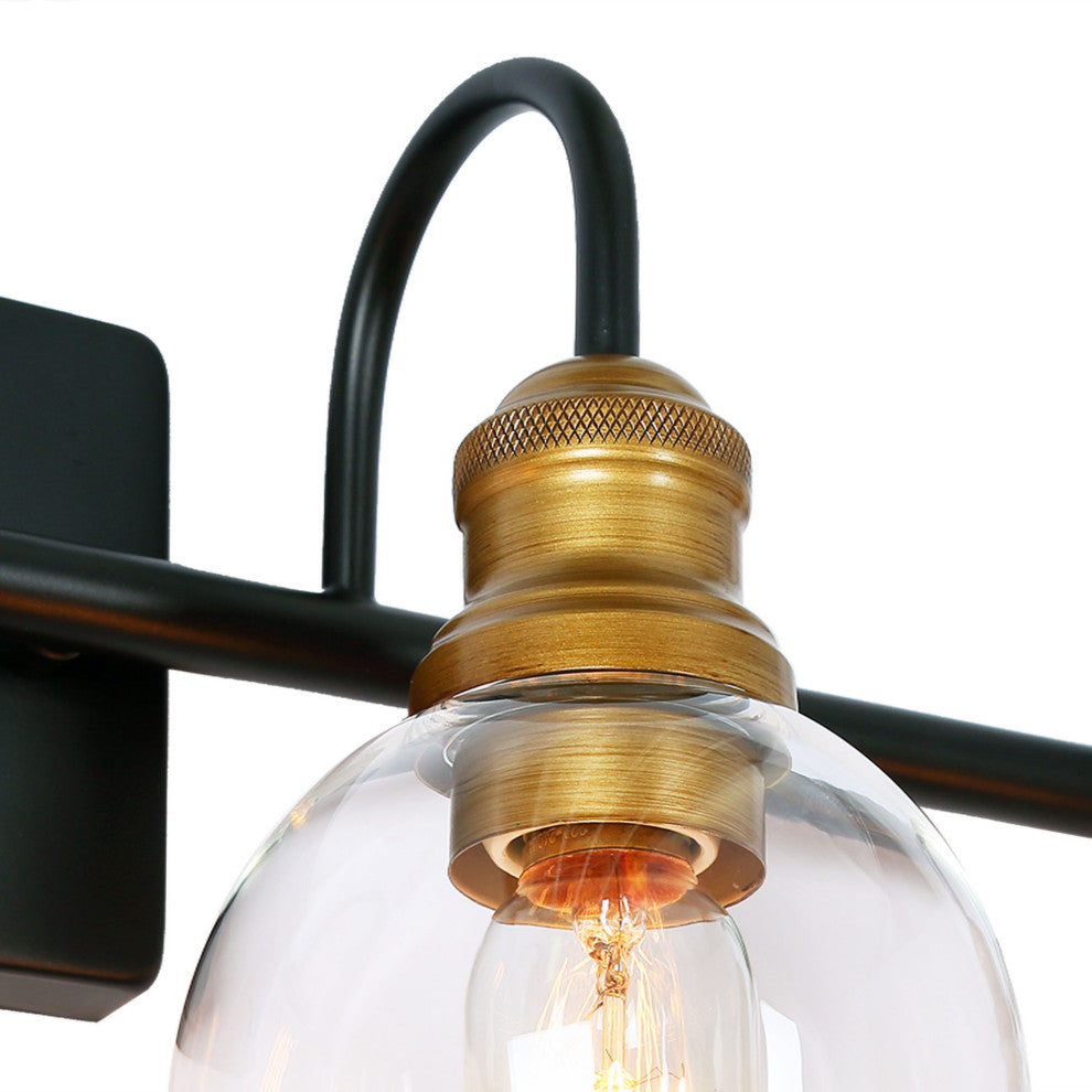 LNC 4-Light Black & Brass Modern Glass Bathroom Vanity Lighting