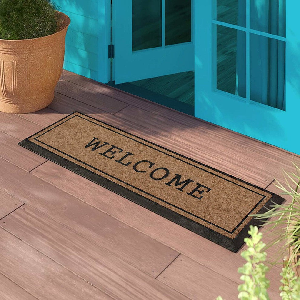 A1HC First Impression Welcome Hand-Crafted Rubber Coir Double Door Mat, 18"X48"