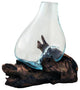 Molten Glass & Wood Vase, Approx 8 Tall