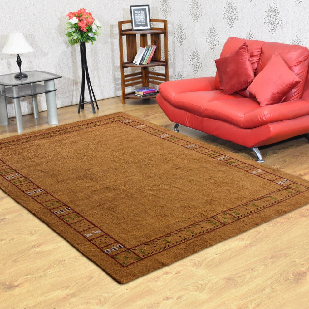 HAND KNOTTED LOOM SILK ECO-FRIENDLY AREA RUG -9'x12',Rectangle,Gold,Contemporary
