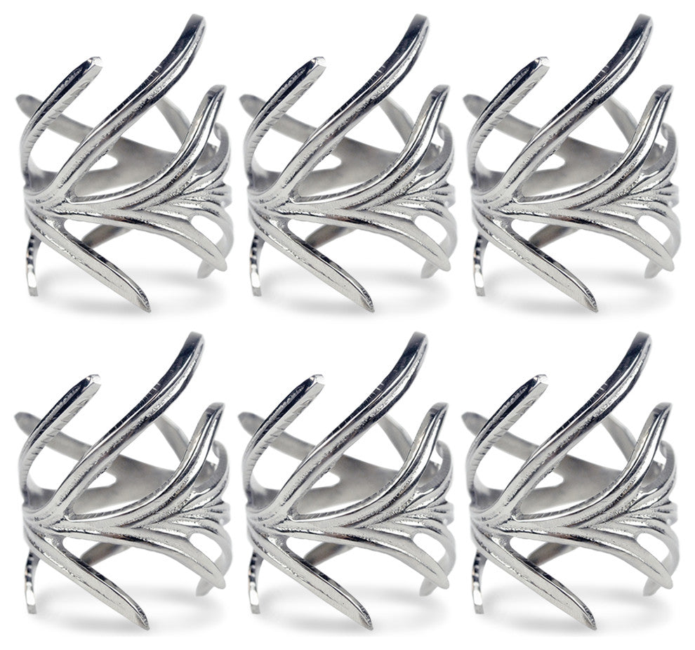 DII Antique Silver Branch Napkin Ring, Set of 6