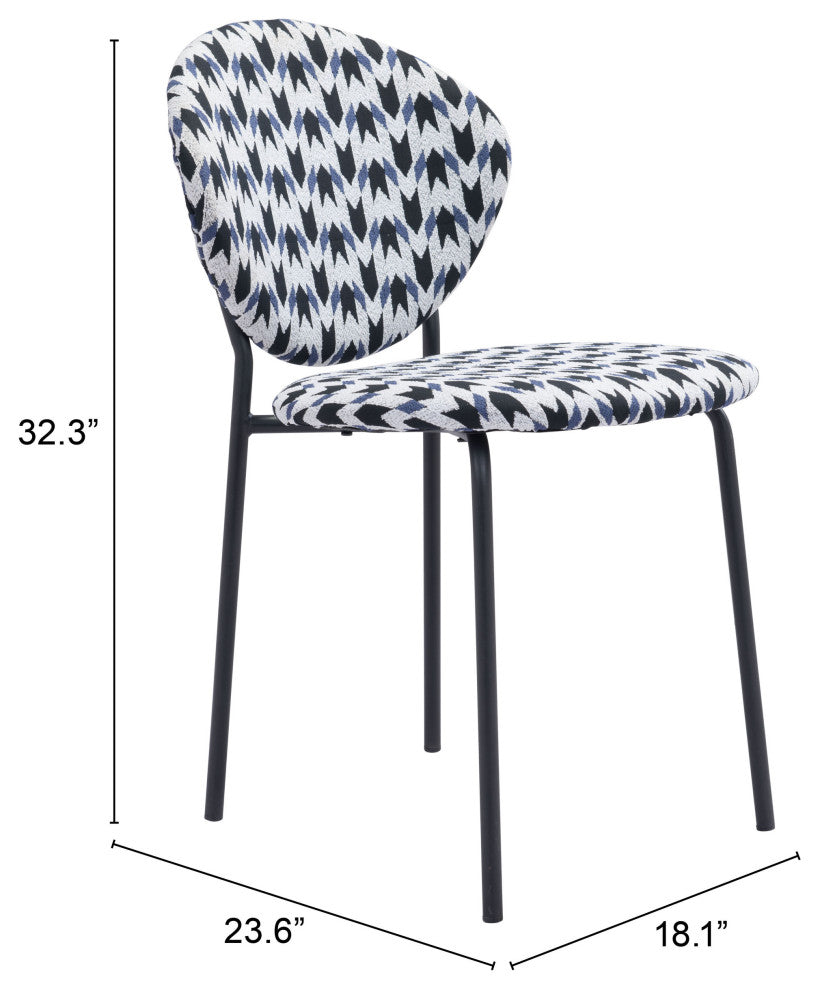 Dining Chair, Set of 2, Steel Metal, Fabric, Houndstooth, Black, Cafe Bistro