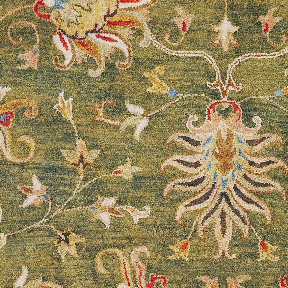 5'X8' Emerald Green Hand Tufted Traditional Floral Indoor Area Rug
