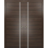 French Double Pocket Doors 48x96 | Planum 0310 Chocolate Ash | Kit Trims Rail