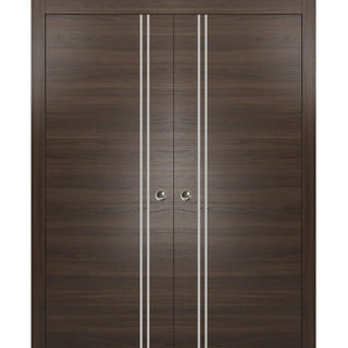 French Double Pocket Doors 48x96 | Planum 0310 Chocolate Ash | Kit Trims Rail