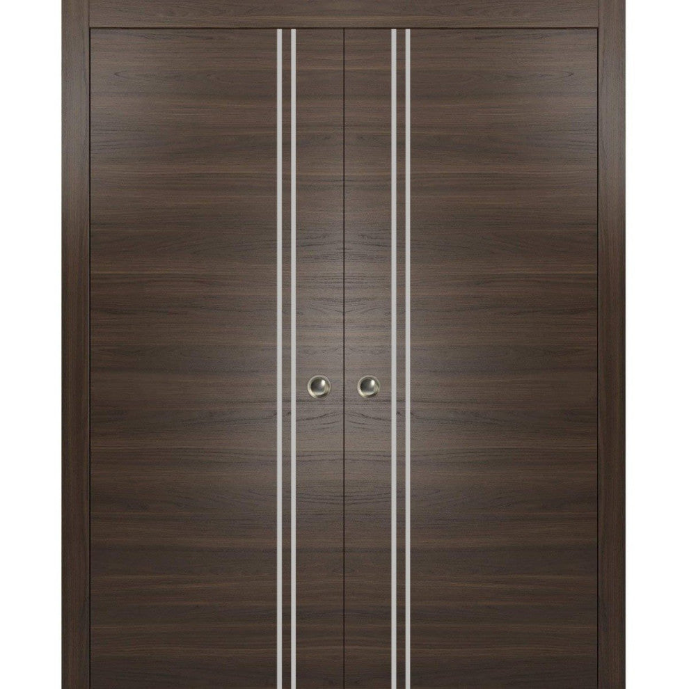 French Double Pocket Doors 48x96 | Planum 0310 Chocolate Ash | Kit Trims Rail