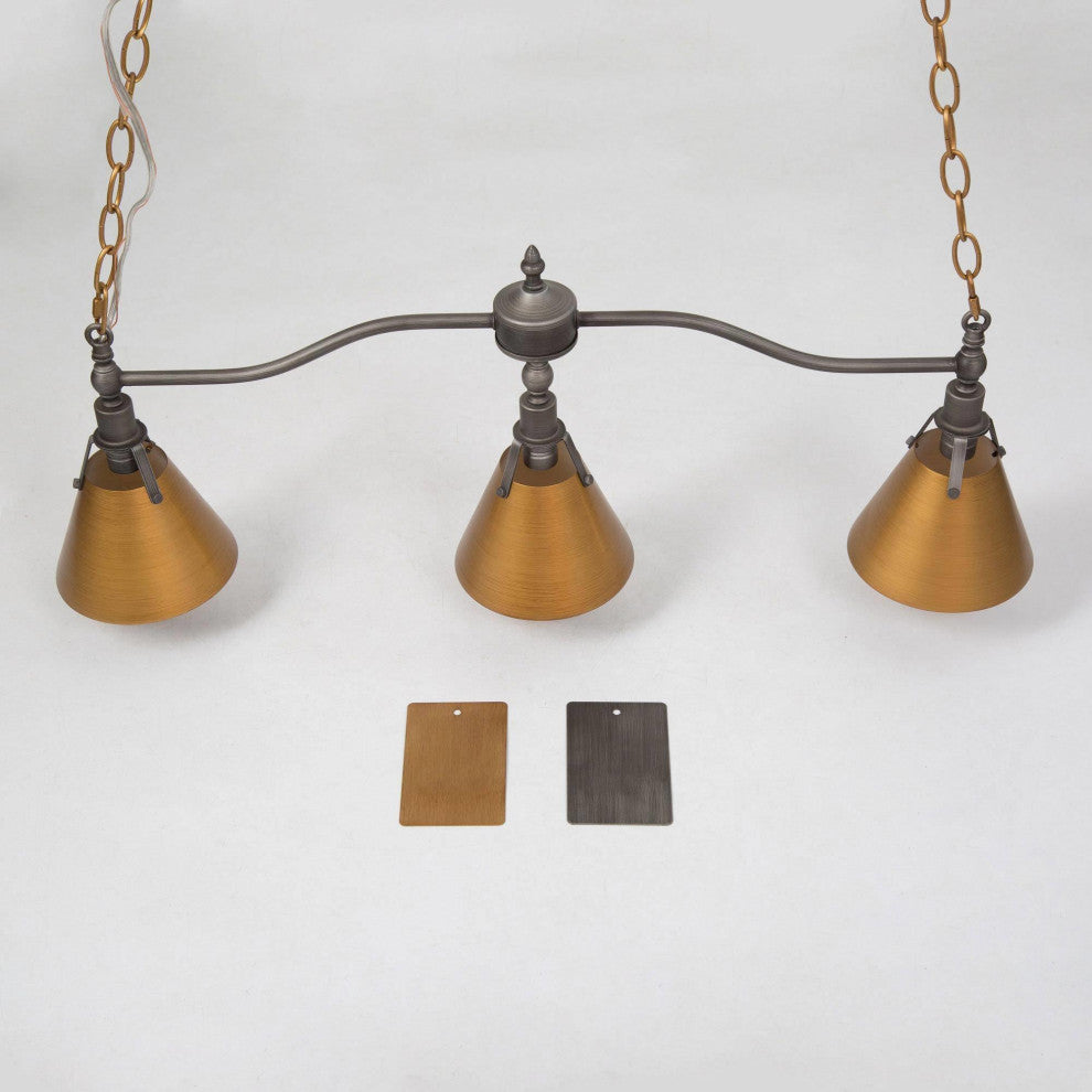 3-Lights Antique Gold and Gray Contemporary LED Kitchen Island Lamp