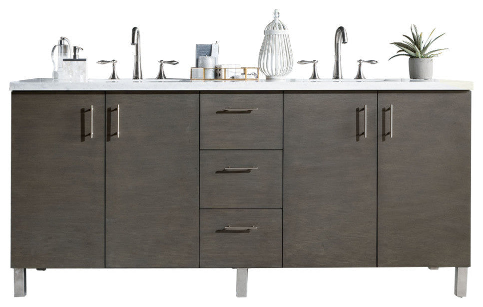 Metropolitan 72" Double Vanity, Silver Oak, No Top, Without Top