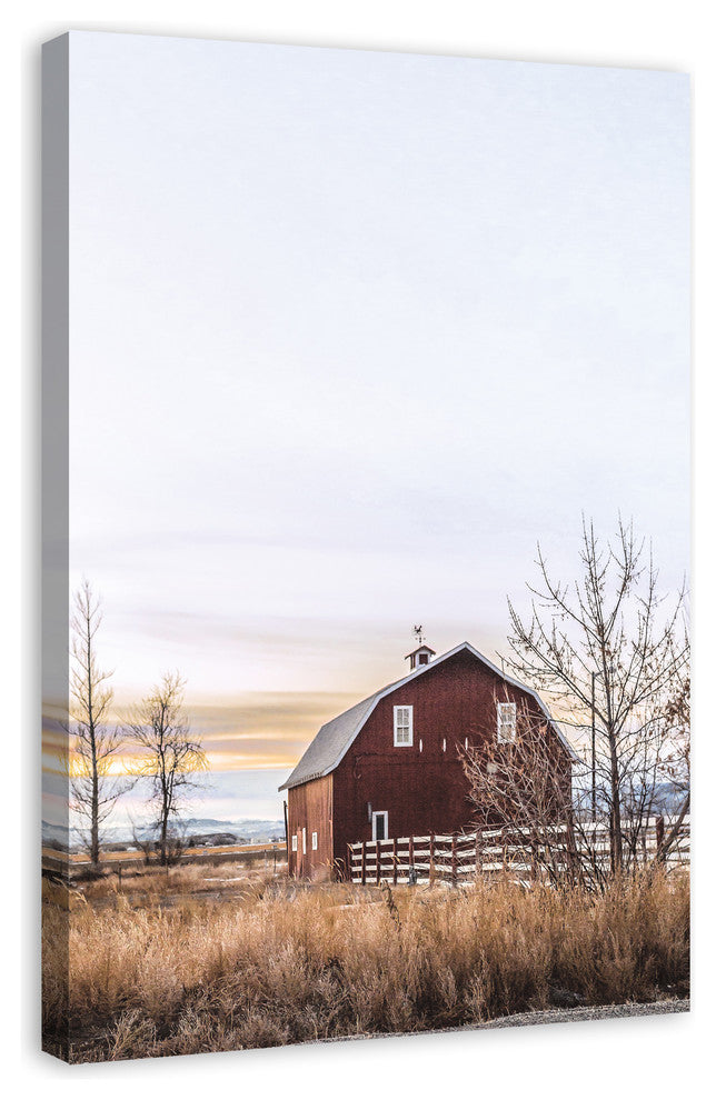 Rustic Barn Sunrise 32x48 Canvas Wall Art