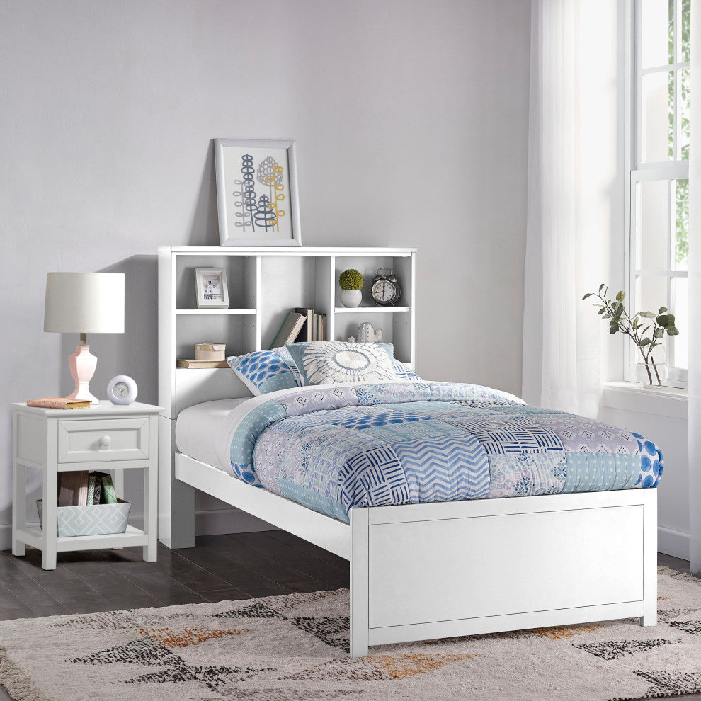 Hillsdale Caspian Twin Bookcase Bed, White, Bookcase Bed With Nightstand, White