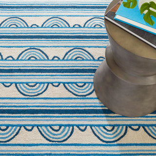 Kit Kemp x Dash & Albert Button Blue Hand Hooked Wool Rug, Blue, 2'6" x 8'
