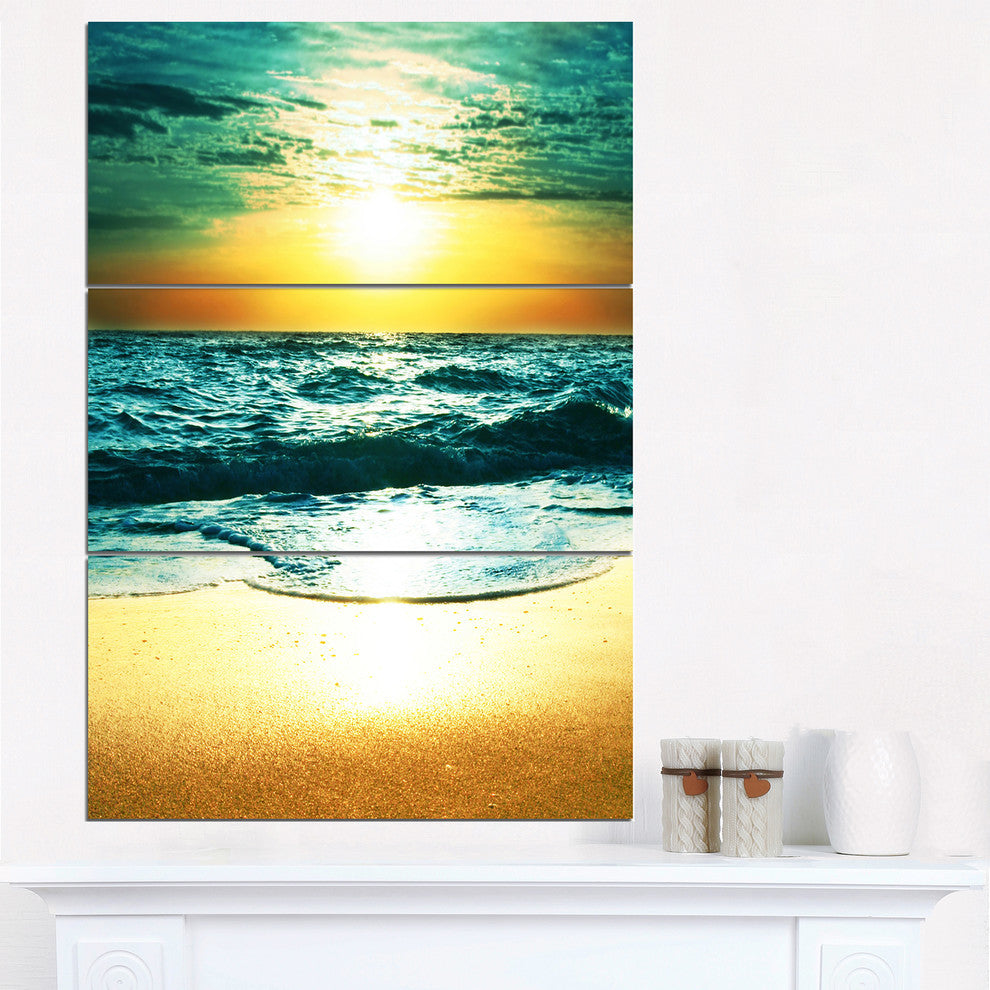 "Amazing Sunset Reflecting in Blue Sea" Metal Wall Art, 3 Panels, 28"x36"