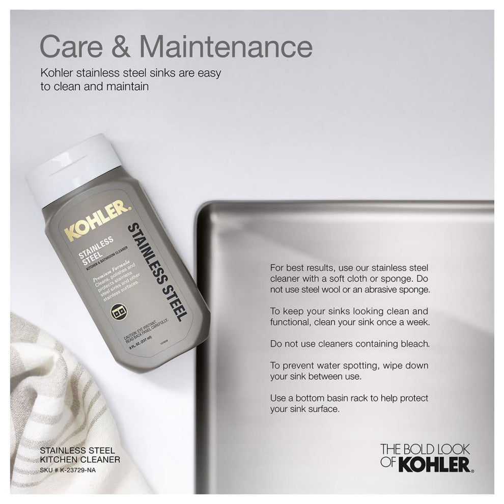 Kohler K-3363-1 Single Basin Stainless Steel Bar Sink - Stainless Steel