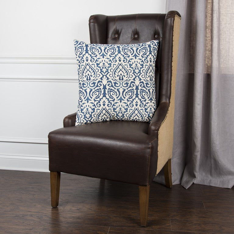 Blue Natural Distressed Damask Throw Pillow