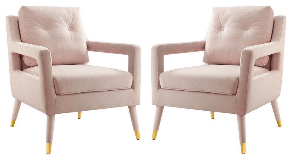 Armchair Accent Chair, Set of 2, Velvet, Pink, Modern, Living Lounge Hospitality