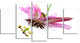 Passiflora Flower over White, Large Abstract Canvas Wall Art, 60"x32", 5 Panels