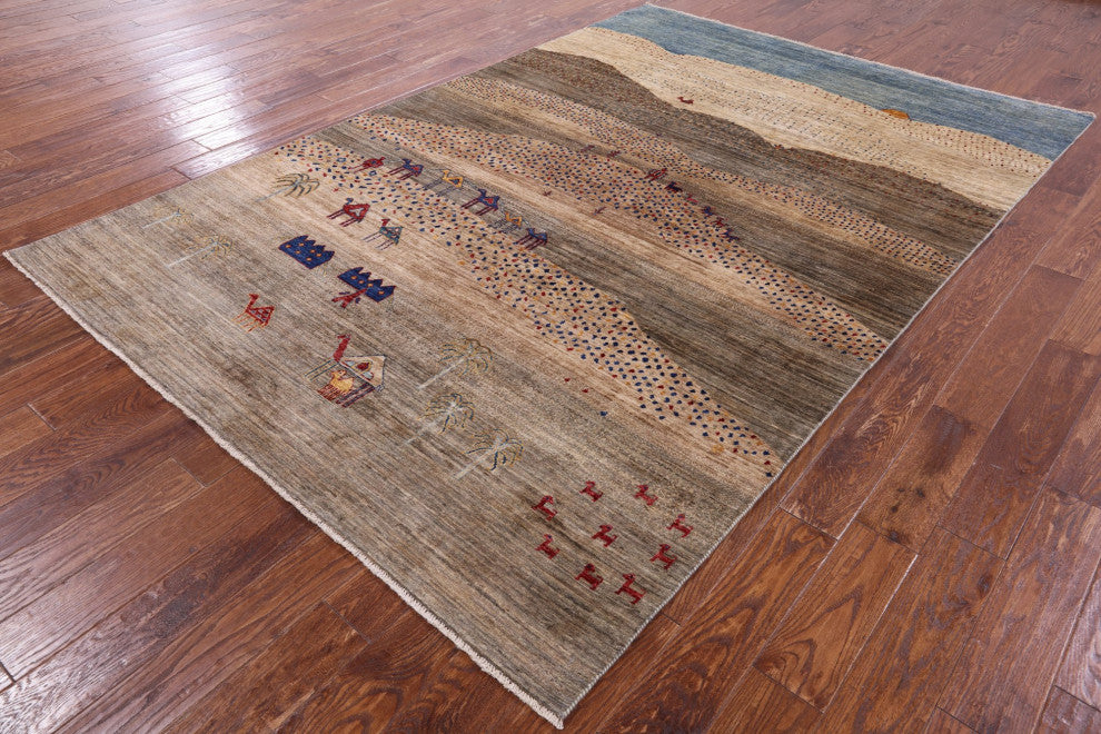 6' 6" X 9' 8" Tribal Persian Gabbeh Handmade Wool Rug Q8020