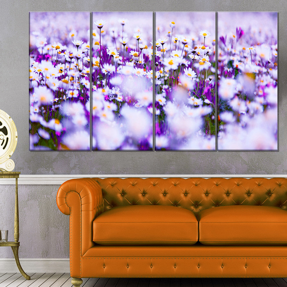 Daisy Field Photography Panorama, Floral Canvas Print, 48"x28", 4 Panels