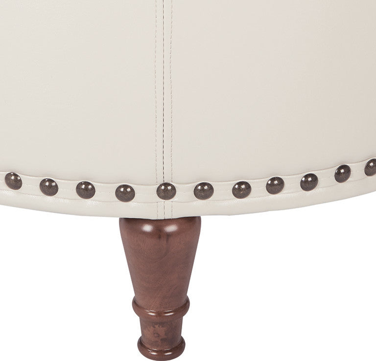 Alloway Faux Leather Storage Ottoman With Antique Bronze Nailheads, Cream