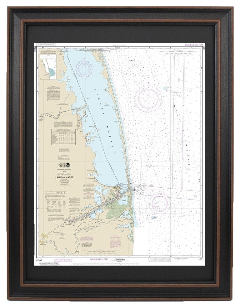 Nautical Chart, Southern Part of Laguna Madre, Poster Framed