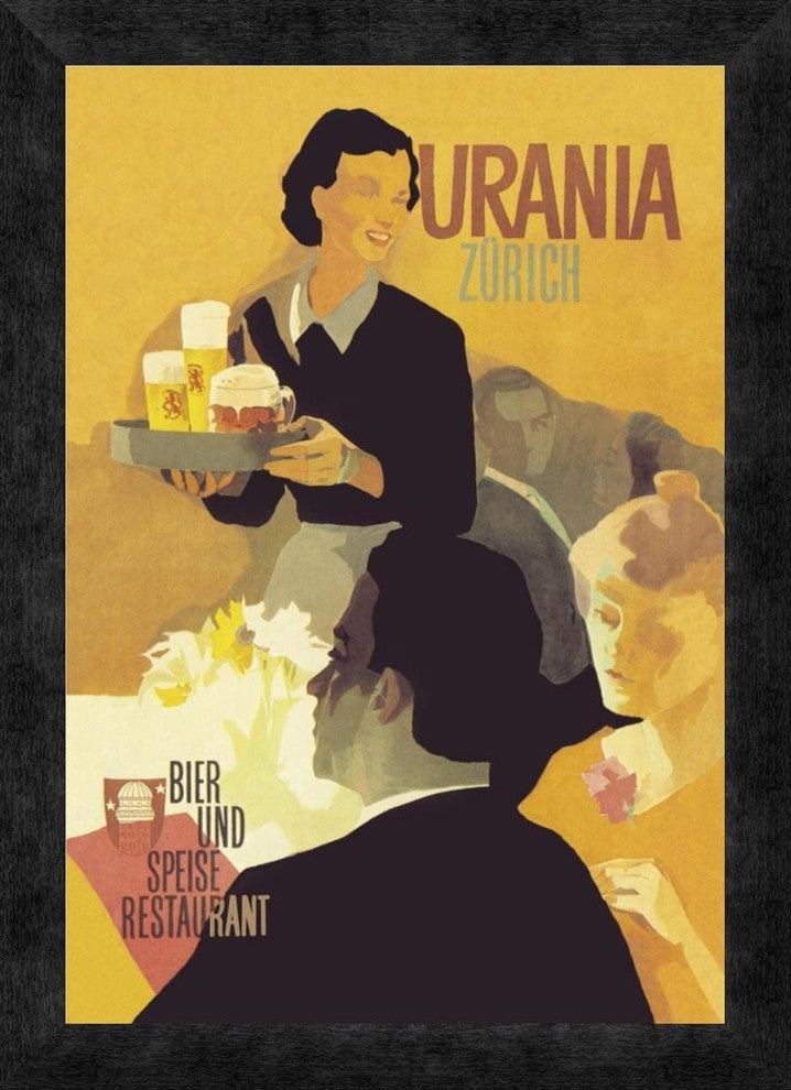 "Urania Bier und Speise Restaurant" Framed Canvas Giclee, 14"x20"