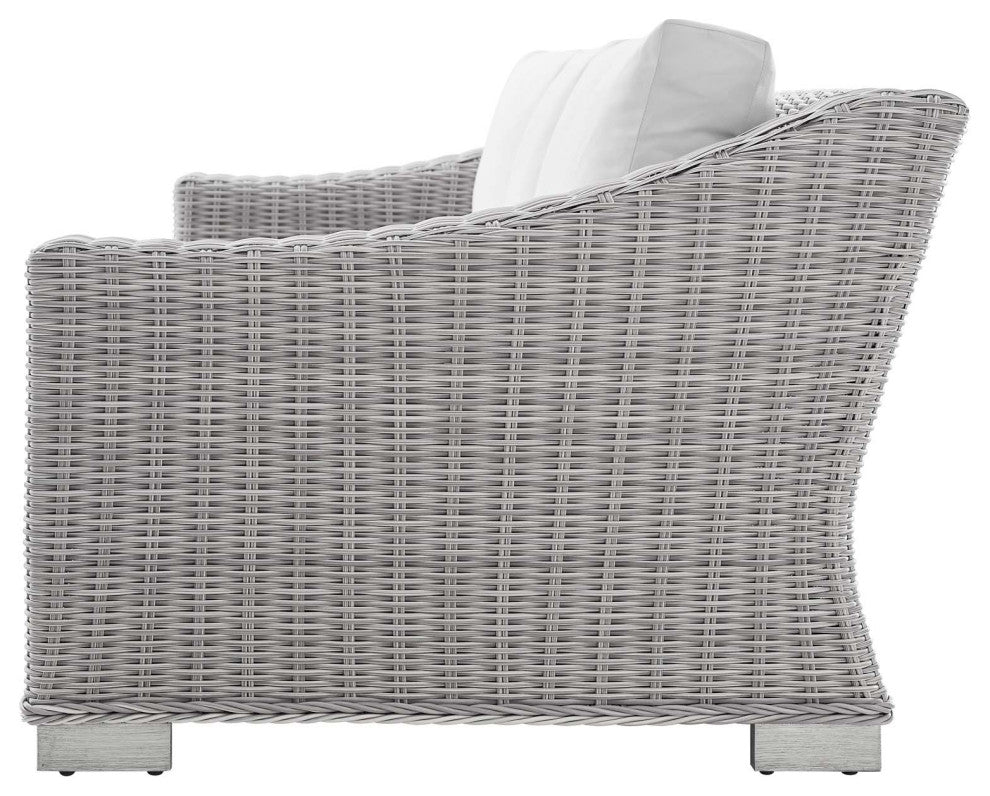 Lounge Sofa Chair Table Set, Rattan, Wicker, Gray White, Modern, Outdoor