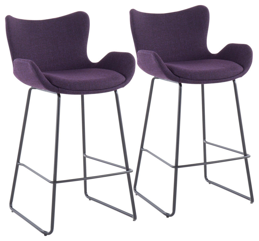 Tara Counter Stool, Black Metal/Purple Noise Fabric, Set of 2
