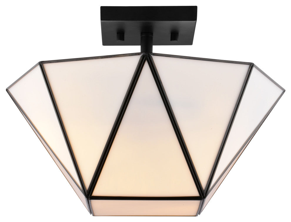 Burnett 2-Light Matte Black Mid-Century Modern Semi Flush Mount Ceiling Fixture, Matte Black