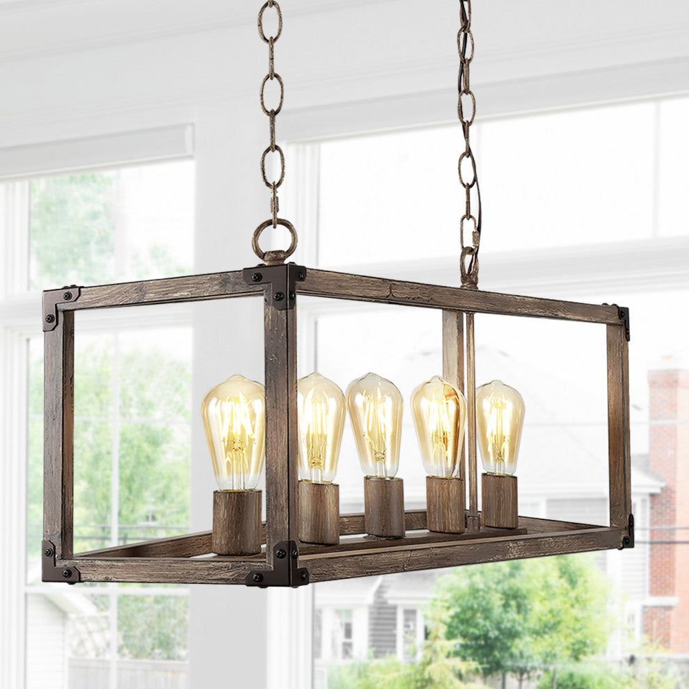 Magnolia 36" 5-Light Linear Adjustable Iron Rustic LED Pendant, Brown