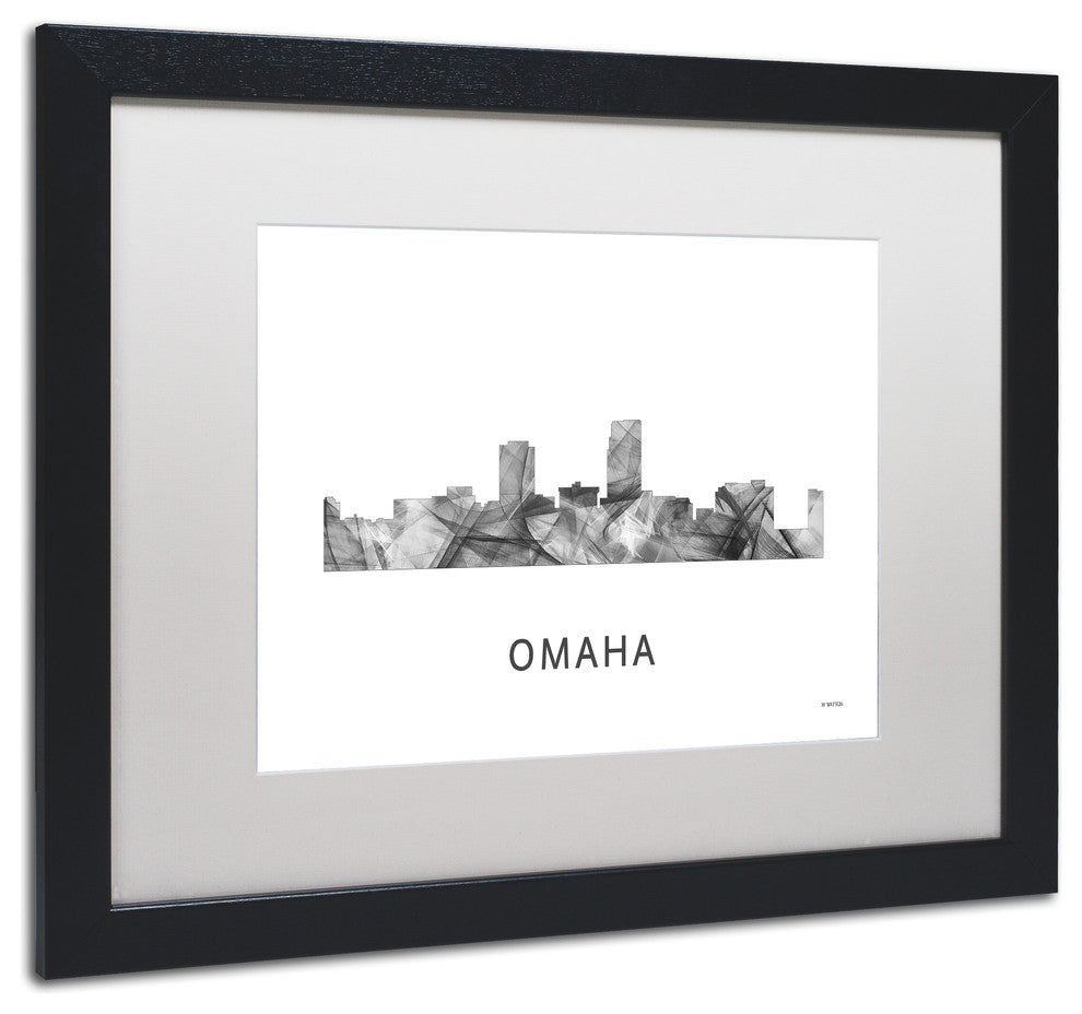 Marlene Watson 'Omaha Nebraska Skyline' Matted Art, Black Frame, White, 20x16